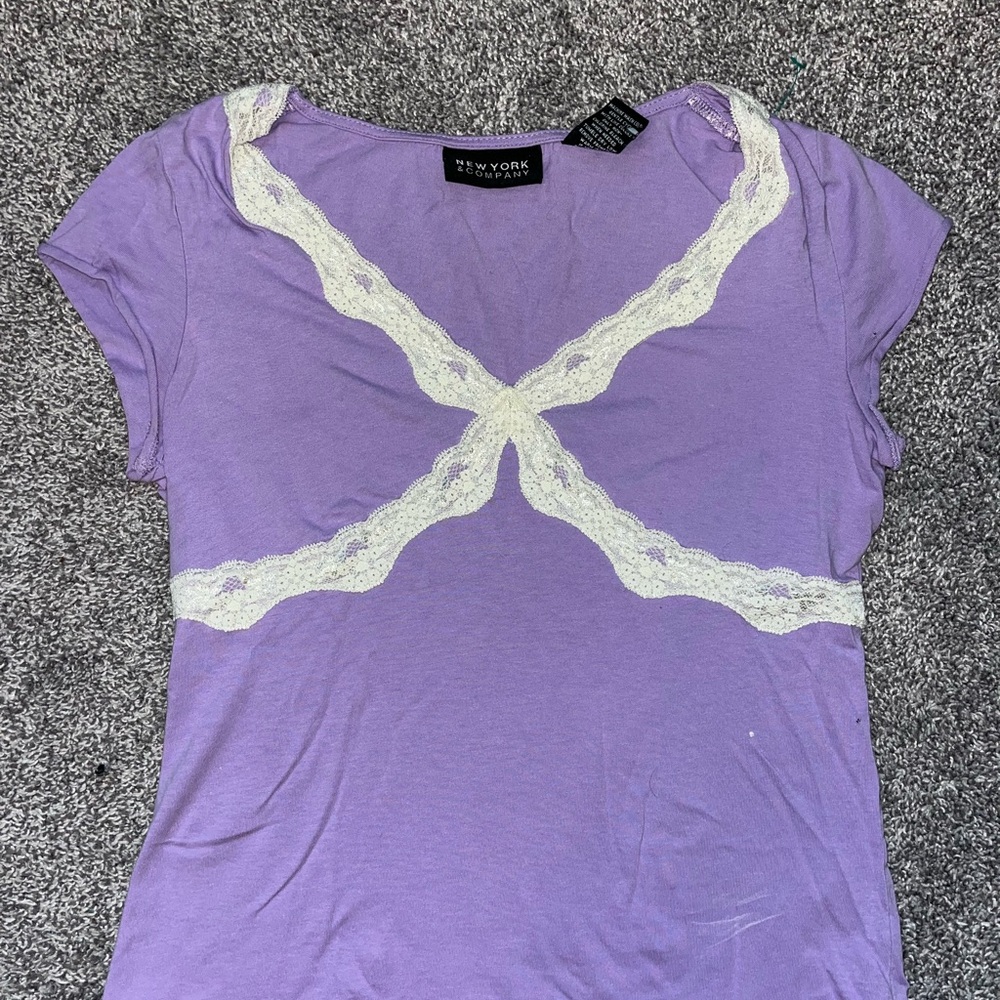 New York & Company Lavender Lace Accent Tee